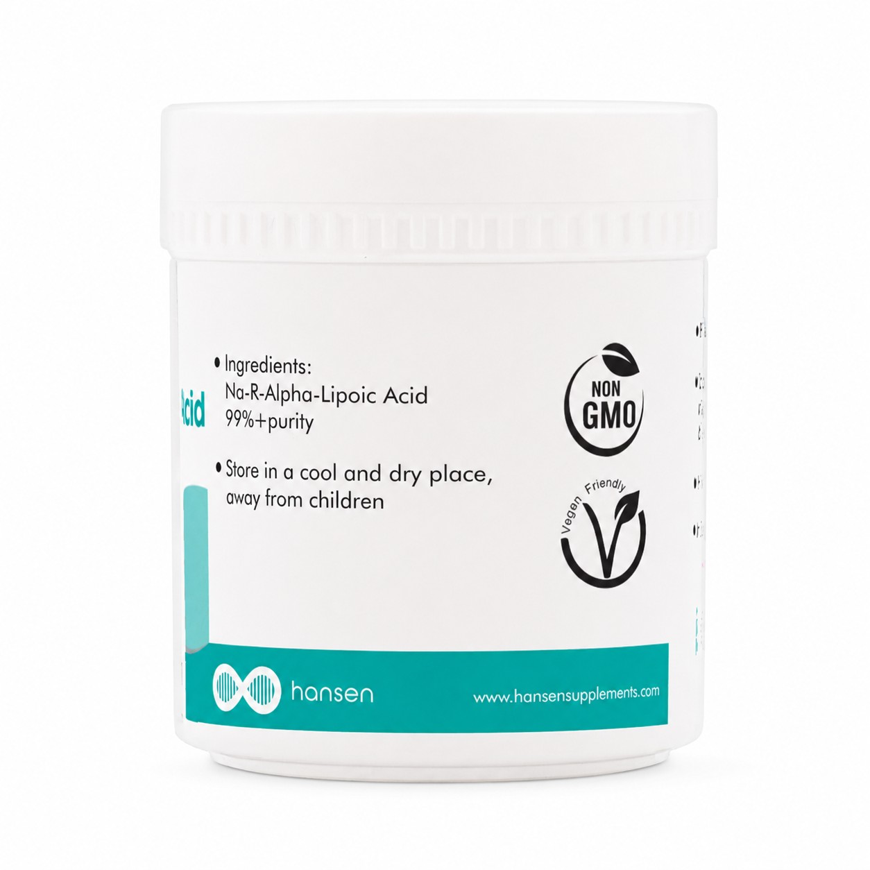 Alpha Lipoic Acid 2 Na-R alfa-liponzuur van Hansen Supplements 99+% puur vegan en non-GMO