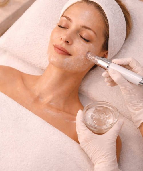 droog Gezicht behandelt met huidverzorgingsapparaat in schoonheidssalon.