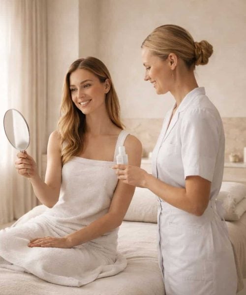 Vrouw krijgt huidbehandeling bij Beauty Unlimited Amsterdam.